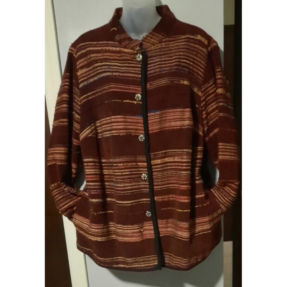 Women's Woven Jacket Tapestry Blanket Multicolor Fibers Artsy plus size 16 W